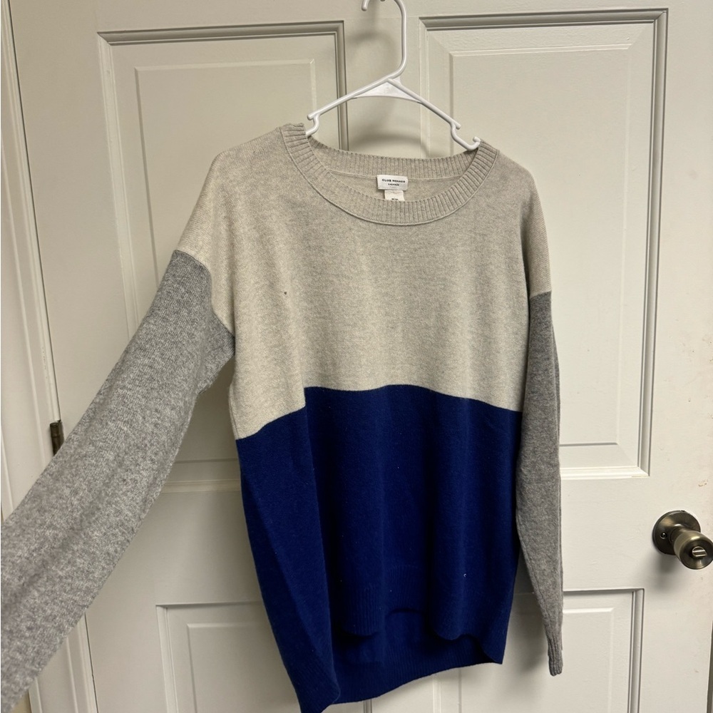 Club Monaco Cashmere Colorblock Sweater Blue Gray Beige Crew Neck M 00501512 - Picture 2 of 6